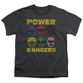 Power Rangers Ranger Heads Unisex Youth T Shirt for Boys and Girls, Medium Charcoal