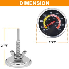 DcYourHome Charcoal Grill Thermometer Gauge, 2-3/8" Grill Lid Thermometer Replacement, Stainless Steel BBQ Pit Thermometer Gauge, Wood Charcoal Temp Gauge Grill Thermometer 50-800℉ Smoker Thermometers