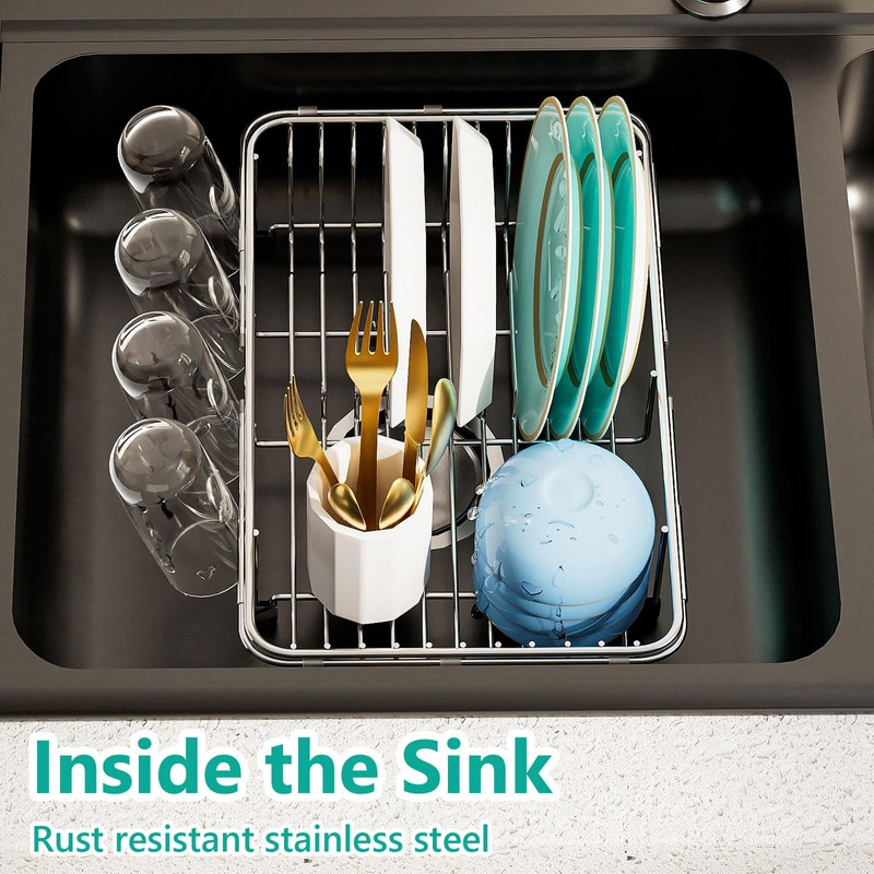 AIDERLY Dish Drying Rack in Sink Expandable Stainless Steel Kitchen