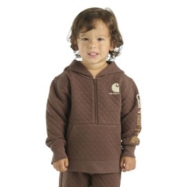 Carhartt Boys' Toddler Long-Sleeve Half-Zip Hooded Sweatshirt, Chestnut Brown, 3T