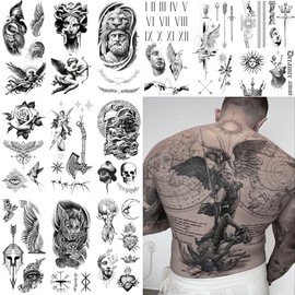 Impressed.co Impress Modern Masuline Tatuajes Falsos Semipermanentes De Manga Completa Para Hombres - Geométricos Griegos, Romanos, Dioses Y Diosas Vikingos, Alas De Pájaro, Hacha, Caballe
