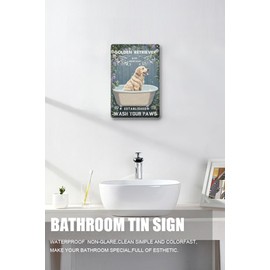 Zomyto Wash Your Paws Golden Retriever Tin Sign, Bathroom Decor, Dog, Bath, Bath Art, Bath Tub, Retro Style, Wall Art Decoration, Farmhouse Decoration, New Home Gift 12 x 8 in
