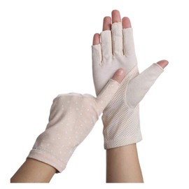 Fukufuku Women's Fingerless Gloves, Short, Cotton, Smartphone Gloves, UV Protection, Sunscreen Gloves, Anti-UV, Thin, Stretchy, Anti-Slip, For Driving, Bicycle, Commuting to Work, School, Outdoor,