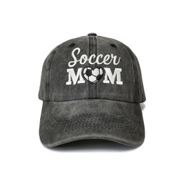 Shenbors Embroidered Baseball Hats for Women, Soccer Mom Heart (Washed Black), One Size