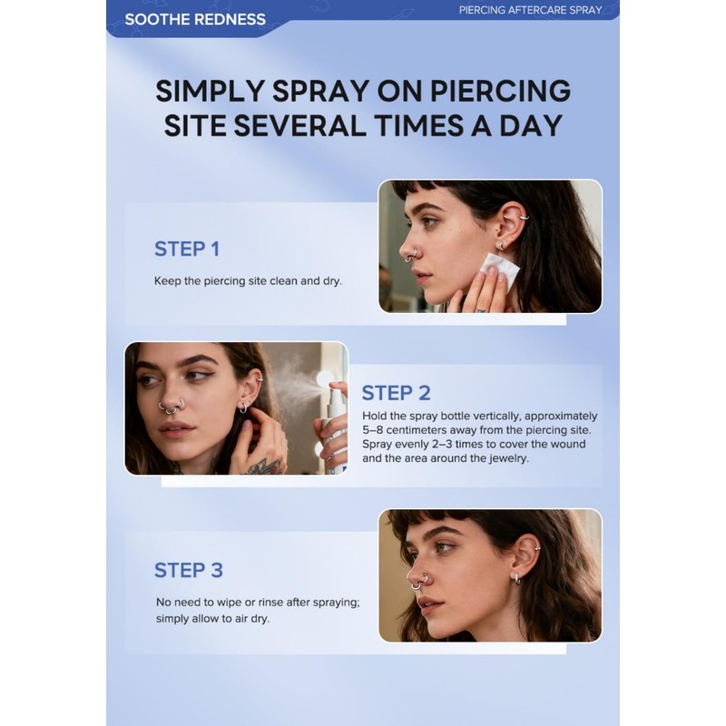 2OZ Piercing Aftercare Spray, Saline Spray for Piercings, Piercing Cleanser