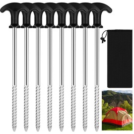 8 Pcs Tent Pegs Metal Heavy Duty for Hard Ground Pegs, Camping Pegs, Awning Pegs, Screw in Tent Pegs Heavy Duty Pegs, Rock Pegs Ground Stakes for Tent Tarpaulin Garden Hiking Camping Stakes