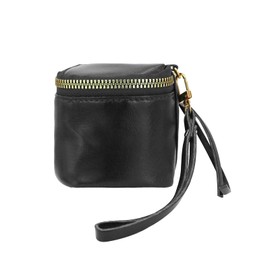 Energather Coin Pouch, PU Leather Coin Purse Coin Purse Pouch for Women and Girls, Mini Bucket Coin Wallet with Wrist Strap Change Purse for Shopping, Dating, Travel, Walking (Black)