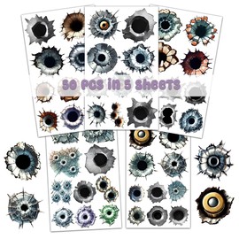 KIDZYA 50 Pcs Realistic Bullet Hole Sticker Waterproof Cool Decals Fake Gun Shots Vinyl Stickers Water Bottle Phone Laptop Window Wall Bike Truck Car Refrigerator Helmet Gifts for Men Boys
