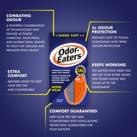 Odor-Eaters Supertuff, Odour-Destroying, Heavy Duty Insoles, for Work wear, Pack of 6