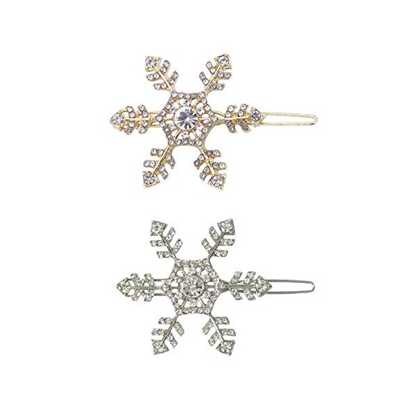 KDDOM 2 Pieces Rhinestone Snowflake Hair Clip Crystals Hairpins Alloy Bobby Pins for Women Girls Hair Accessories ( Gold & Silver)