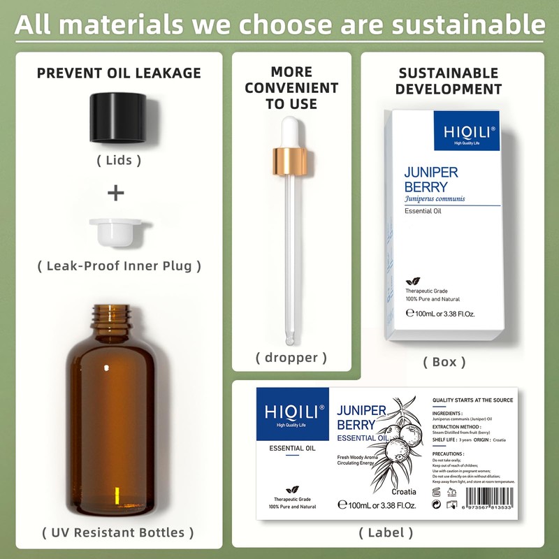 HIQILI Juniper Berry Essential Oil,100% Pure Natural Undiluted Premium -