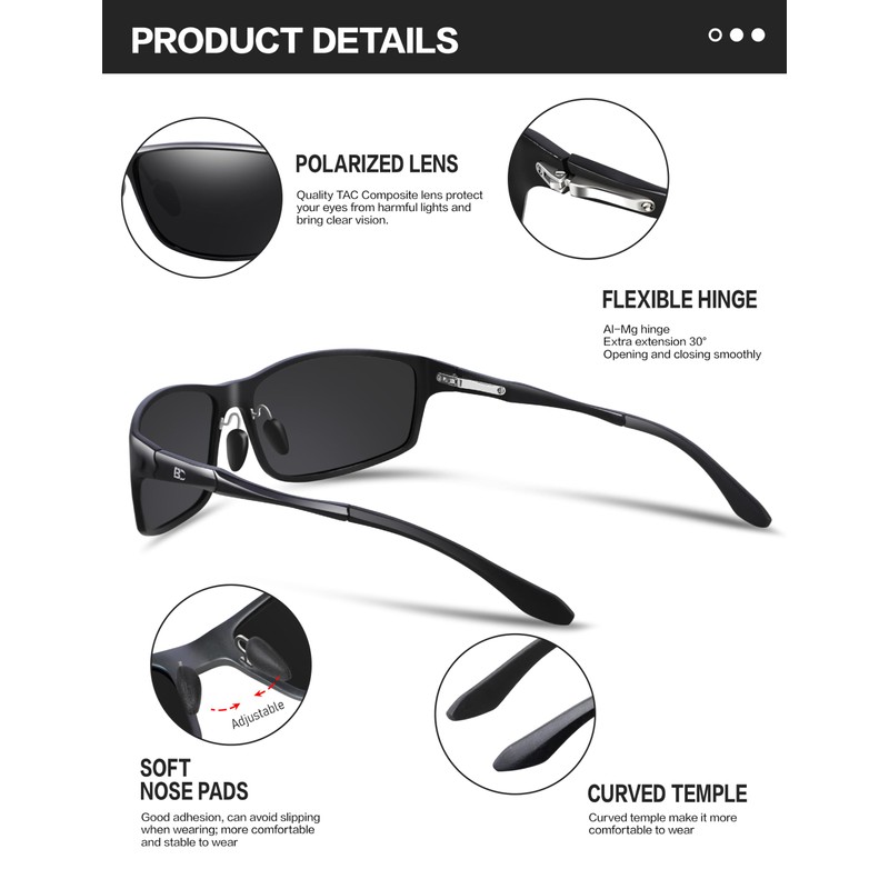 BIRCEN Polarized Mens Sunglasses: UV Protection Sports Shades for Men