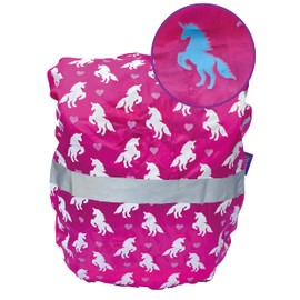 HECKBO Children's Rain Cover Backpack Cover Unicorn – Colour Changing in Wet – Reflective Safety Strips – Waterproof Polyester – Universal Size, Unicorn, One Size