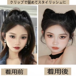 HAPVITAL Bun Wig, Cat Ears, Set of 2, Hair Extension, Fox Ears, Cosplay Bun Wig, Clip, Bun Point Wig, Extension, Partial Wig, Hair Ornaments (Black)