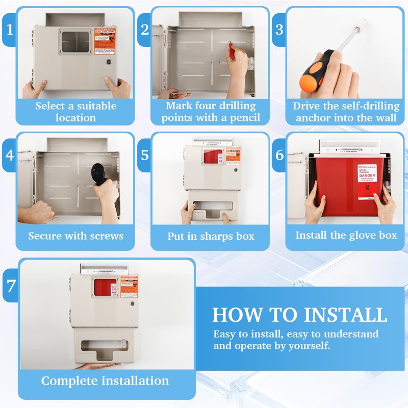 Ripeng Sharps Container System Wall Mount Locking with Glove Box