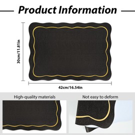Stranthother Black and Gold Scalloped Leather Placemats Set of 6 Waterproof Faux Leather Rectangular Placemats Wipeable for Business Holiday Black Halloween Kitchen Dining Table Decor,16.5 * 11.8"
