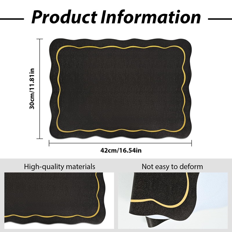 Stranthother Black and Gold Scalloped Leather Placemats Set of 6