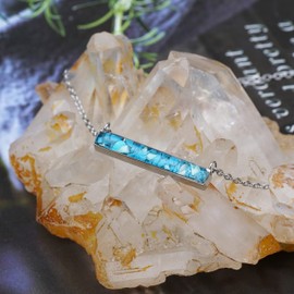 Lauren-Spencer Gemstone Bar Necklace for Women Dainty Turquoise Sodalite Malachite Tumbled Stone Bar Pendant Necklace for Women Healing Crystal Choker Necklace Minimalist Jewelry (Blue Turquoise)