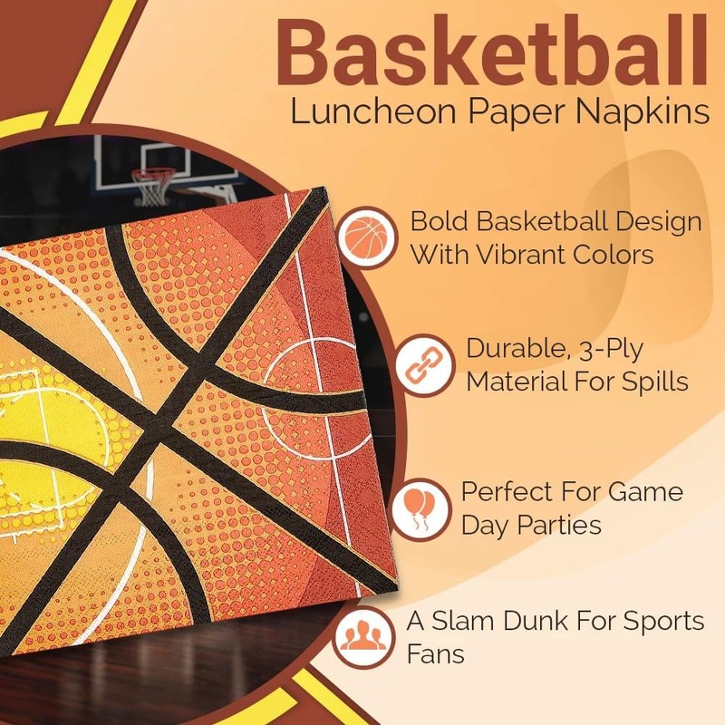 Basketball Luncheon Paper Napkins - 16 Pieces