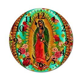 Decorative Wall Clock Funny Our Lady Guadalupe Mexican Saint Virgin Mary Wall Clock Round Silent Non Ticking for Office,Kitchen,Bedroom,Living Room 12 Inches