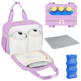 PIIOSER Breastmilk Cooler Bag with Ice Pack, Compatible with Wearable Breast Pumps & Accessories - Portable Pumps Carrying Case for Nursing & Working Moms (Purple-Small)