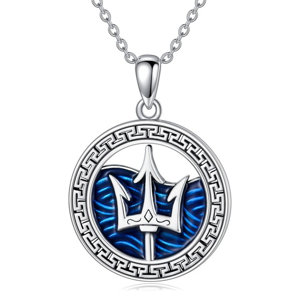 PROESS Trident Necklace for Men 925 Sterling Silver Poseidon Trident