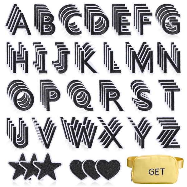 NICEVINYL Iron on Letter Patches for Clothing: 110pcs Black Alphabet