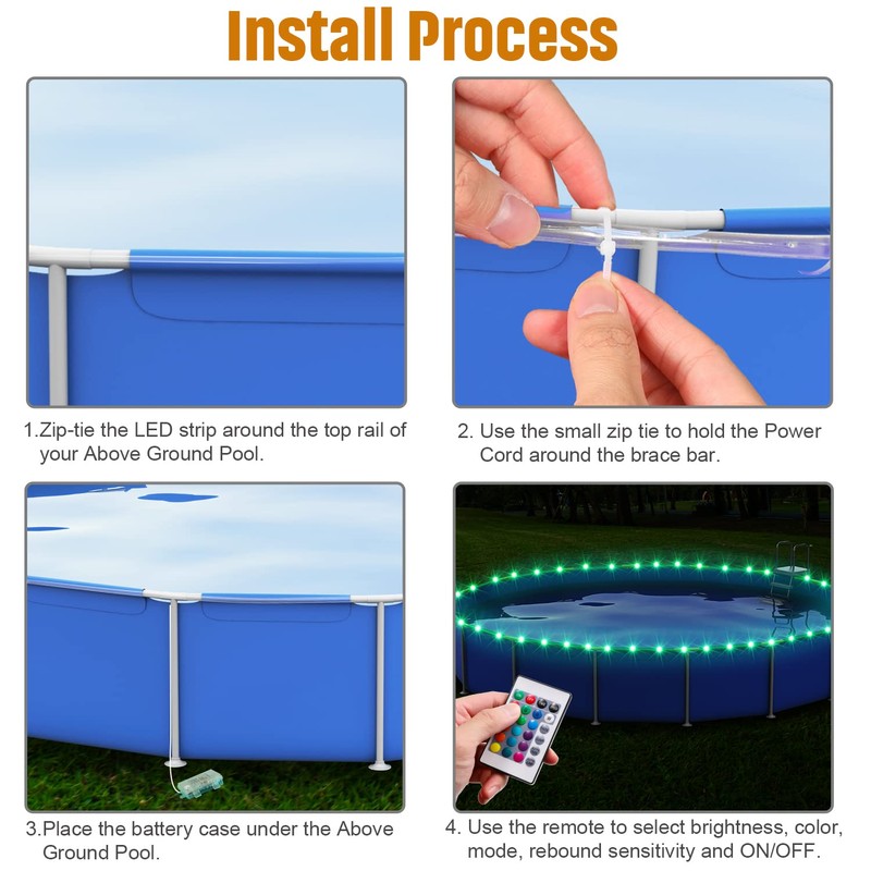 Ehaijia Remote Control LED Lights for Above Ground Pools, 15Ft