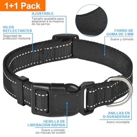 GAMAXIMA Collar de Perro Reflectante con Correa y Hebilla, Collar de Nylon Seguridad Ajustable, Collar para Perros y Gatos Chico, Medianas o Grandes (Negro,M)