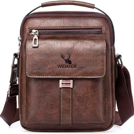 Hjkiopc Men's Shoulder Bag PU Leather Messenger Bag Pack Business Satchel Side Bag Casual Handbag for Men Working Shopping School Daily Use (Brown-B2)