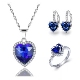 Dtup Set Collar, Aretes Y Anillo Corazón Del Mar Titanic + Bolsa