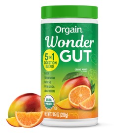 Orgain Organic Wonder Gut Fiber Supplement Powder, 5 in 1 Blend with 1 Billion Probiotics, Greens, Vitamin C, Adaptogens for Gut Health and Immune Support, Non-GMO, Orange Mango, 7.05 oz