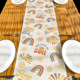 Here Comes The Son Baby Shower Decorations Sun Rectangular Plastic Boho Sun Party Table Cover Sunshine Rainbow Decor Hippie Table Runner Spring Summer Decorations for Home Party
