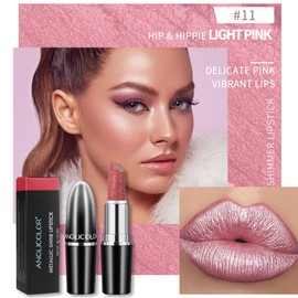 Trendyfave Pink Shimmer Lipstick for Women, Metallic Shine Lipstick, Moisture Tinted Lip Balm, Glitter Light Pink Lip Stick, Smooth Highly Pigmented Lipstick with Beautiful Sculpture