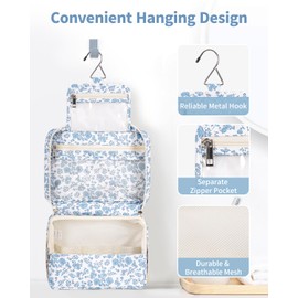 Travel Hanging Toiletry Wash Bag Makeup Cosmetic Organizer for Women Waterproof (Little Blue Flower)