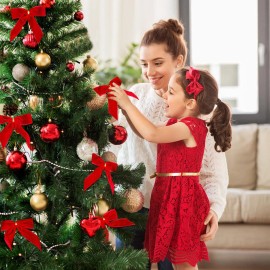 UTE 24 Pcs Red Small Velvet Christmas Bows for Christmas Tree, Wreath, Gift Wrapping