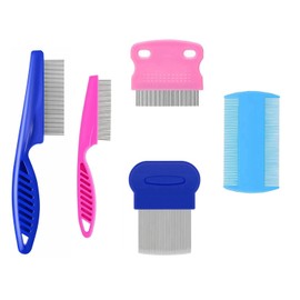 5 Pack Flea Lice Comb,Stainless Steel Dog Cat Grooming Combs with Rounded Teeth,Double Sided Professional Pet Tear Stain Remover,Dematting Tool for Small, Ideal for all pet