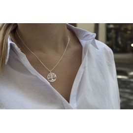 Wanda Plata Tree of Life Pendant Necklace in 925 Sterling Silver, Silver