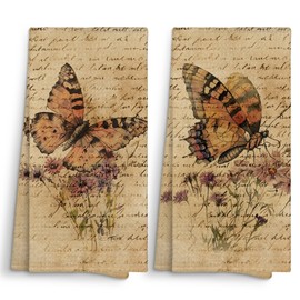 Sviojuce Vintage Butterfly Floral Kitchen Towels Decorative 16x24 Set of 2, Beige Fall Dish Towels Cloths Dishcloths Tea Towel Gifts, Autumn Aesthetic Bathroom Kitchen Hand Towel Decor