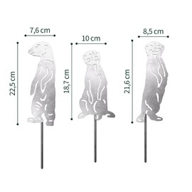 VERDOBA Meerkat Garden Decoration in Silver - Meerkat Figurine Set with Light Antique Finish - Garden Stake Silver - Garden Decoration Made of Sturdy Iron for Garden, Balcony and Patio