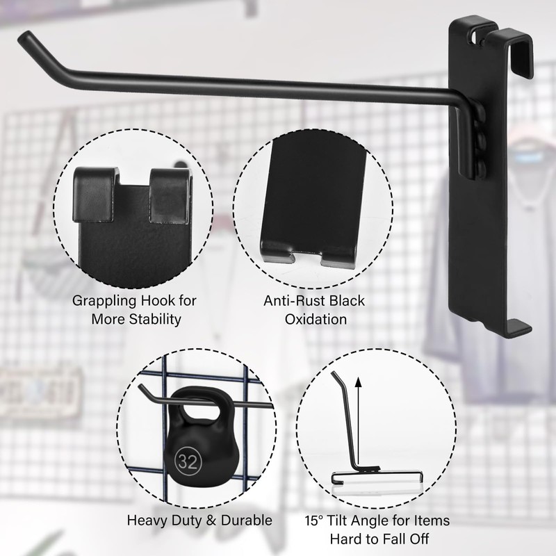 Ntwoiee Gridwall Hooks 4 Inch,12Pcs Display Hooks for Grid Wall,
