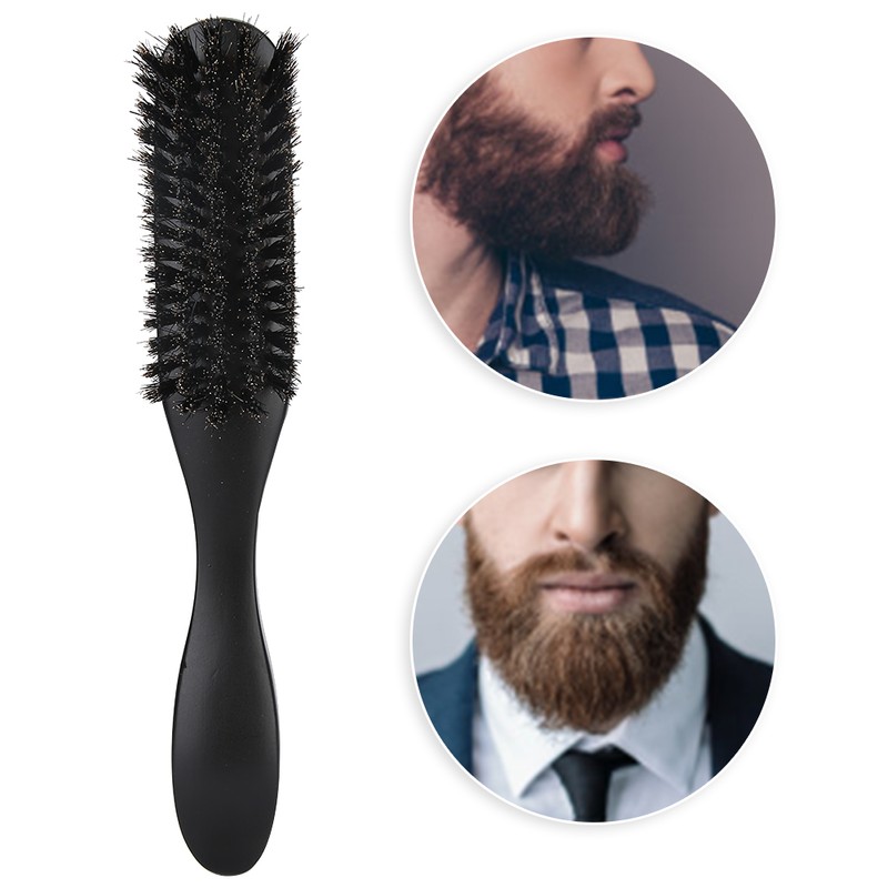 Men Beard Brush Long Handle Hair Cleaning Curved Wooden Mustache
