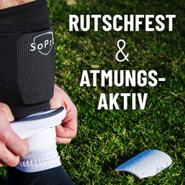 SoPro Mini Shin Pads for Football - Includes Socks - 120 x 80 x 5 mm - For Children and Adults - Lightweight, Small, Non-Slip & Odourless - Made in Germany