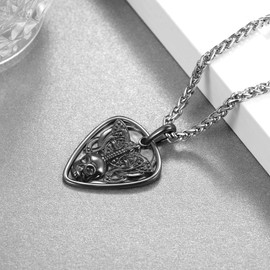 Tiaxiemo Guitar Pick Necklace 925 Sterling Sliver Guitar Necklace Gothic Jewelry Gifts for Men
