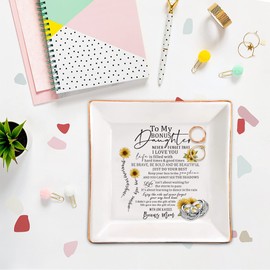 XJF To my Bonus Daughter Gift from Mother, Bonus Daughter Ceramic Jewelry Trinket Dish, Birthday, Graduation Gift for Bonus Daughter from Step Mother