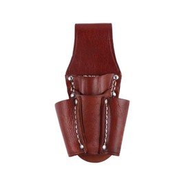 DOITOOL 1PCS Leather Tool Pouch Electrician Small Pocket Tool Pouch with 4 Pockets for Belt Heavy Duty Leather Pouch for Electrician Technician Repairman (Brown)