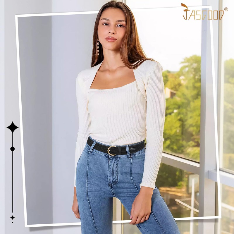 JASGOOD Women Braided Woven Elastic Stretch Belt Canvas Casual Belt