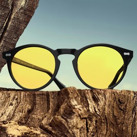 CARFIA Round Sunglasses for Women Polarised Women Sunglasses with 100% UV Protection, yellow lens