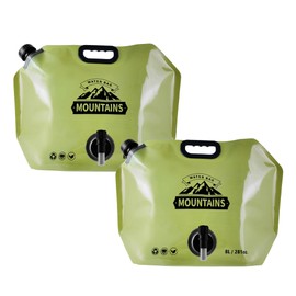 Collapsible 8L Water Storage Bag, BPA-Free Portable Folding Water Jug with Adjustable Faucet, Leakproof Emergency Water Bag for Camping, Hiking, Riding, Outdoor Sport (GREEN, 2)