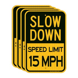 T&R (4 Pack) Slow Down Speed Limit 15 MPH Sign, Slow Down Sign, 18" x 12" Engineer Grade Reflective Sheeting, Rust Free Aluminum, Weather Resistant, Waterproof, Fade Resistant, 2 Pre-drilled Holes